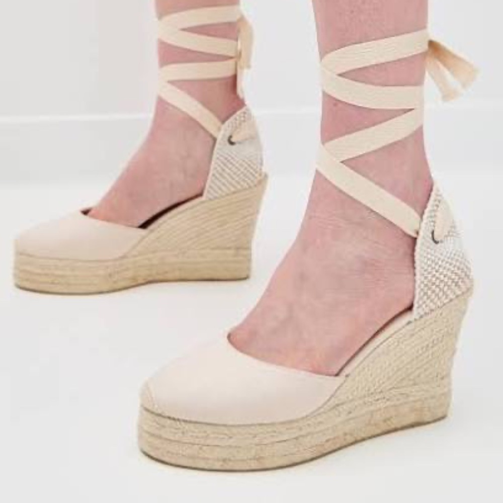 SOLUDOS White Linen Platform Wedges Espadrilles